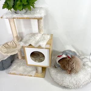 <b>Plush</b> pet bed, cotton bed for autumn and winter, suitable for all seasons, semi-enclosed round <b>plush</b> dog bed for <b>cats</b> - Product Image 1