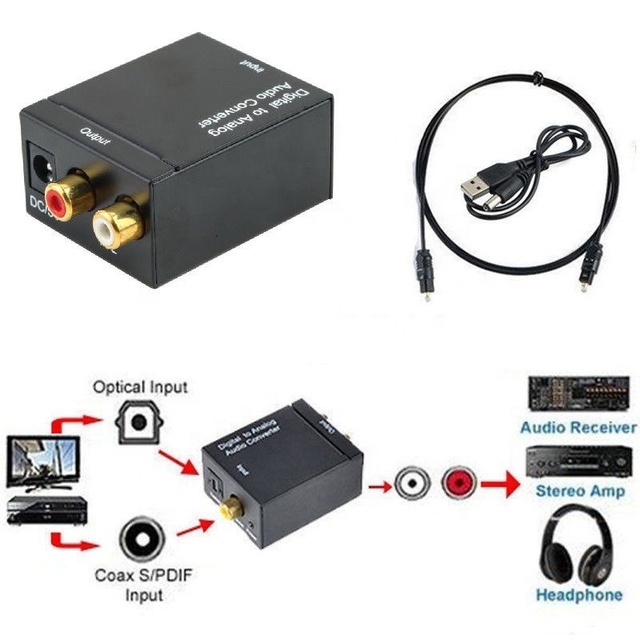 3.5MM Jack 2*RCA Digital to Analog Audio Converter Amplifier Decoder Optical Fiber Coaxial Signal to Analog Stereo Audio Adapter