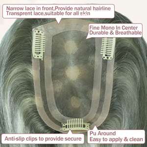 FH all'ingrosso 4x6cm europei Remy Human Hair Topper da <span class=keywords><strong>donna</strong></span> grigio Mono Base Topper <span class=keywords><strong>donna</strong></span> aggiungere Volume <span class=keywords><strong>capelli</strong></span> pezzo di parrucchino - Product Image 2