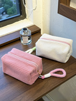 Pochette cosmétique douce et moelleuse, grande capacité, respectueuse de l'environnement, avec fermeture éclair et poignée, pour le rangement en voyage, compatible OEM