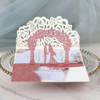 Carte d'invitation d'anniversaire personnalisée découpée au laser 3D, faite à la main, avec paillettes, impression UV, pelliculage mat, rubans et enveloppes DIY