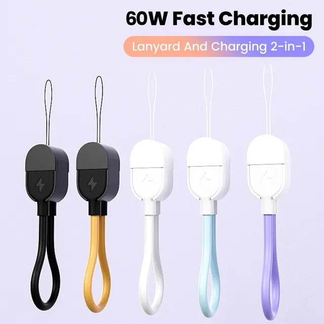 60W Keychain Short Cable Fast Charging Type C to Type C Cable for Power Bank USB C Data Cord for Sumsung Huawei Type C Wire 16CM