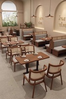 Canapé en U moderne pour restaurant, chaises en rotin tressé, ensemble de table de restaurant en bois, matériau facile à nettoyer pour hôtel et café