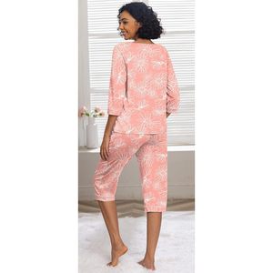 CustomWomen's <b>Pajama</b> <b>Set</b> 2 Piece Capri Sleepwear With Pockets Soft Knitted Lounge Wear For Women - Product Image 6
