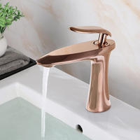 Robinet de lavabo en laiton à poignée unique, design cascade moderne, finition or rose, thermostatique, pour lavabo simple trou, conception personnalisée