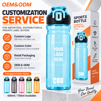Bouteille d'eau sport personnalisée pour PC, 600 ml, 750 ml, anti-fuite, avec couvercle verrouillable, en polycarbonate transparent, OEM ODM