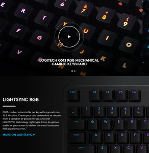 Logitech G512 Lightsync RGB clavier de jeu mécanique carbone anglais mise en page <span class=keywords><strong>GX</strong></span> interrupteur bleu boîtier en aluminium brossé - Product Image 5