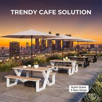 Ensemble table et bancs de pique-nique d'extérieur avec parasol, pour 4 à 6 personnes, ensemble de salle à manger tout-en-un pour patio, structure en métal moderne en forme de X, pliable, parasol de parc