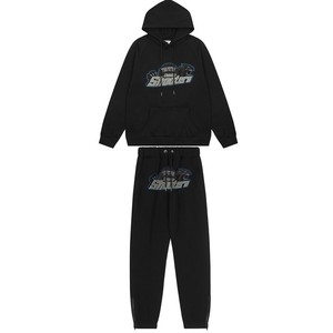 Conjunto Casual de Sudadera y Pantalones Largos para Hombre, Estilo Hip Hop Europeo y Americano, con Bordado de Cabeza de Tigre Roja y Negra - Product Image 3