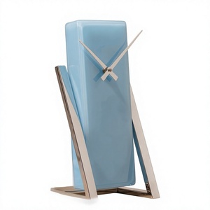 Modern Blue Rectangular Desk <b>Clock</b> with Metal Stand Analog Quartz <b>Battery</b> Operated Desktop Decor - Product Image 2