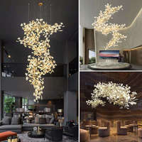 Lustre personnalisé pour hall d'hôtel, décoration en céramique, fleurs, feuilles de ginkgo, grands lustres longs, éclairage de plafond pour escaliers, villa