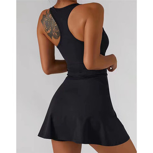 P429 Großhandel Frauen High Stretchy Compression Comfort Einteilige Shorts Built Fitness Gepolsterte Reiß verschluss Tennis kleid - Product Image 3