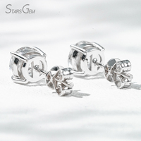 Pendientes de Diamantes Cultivados en Laboratorio Starsgem de 2 Quilates y 6.4 mm, Corte Brillante Redondo, Color D, Oro Blanco de 18 Quilates, Chapados en Rodio, Lujosos, Unisex