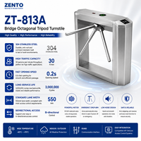 Torniquete Trípode Octagonal Zento ZT-813A de Acero Inoxidable 304, 30/Min Bidireccional, Puerta de Control de Acceso con Certificación CE IP54