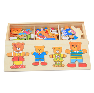 Jouet éducatif Puzzle en <span class=keywords><strong>bois</strong></span> Famille d'ours <span class=keywords><strong>à</strong></span> habiller Jeu de changement de vêtements Cadeaux créatifs DIY - Product Image 1