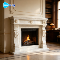 Cheminée en marbre naturel sculpté à la main au design simple et moderne avec des fleurs décoratives pour hôtel, salle à manger, villa, usage intérieur
