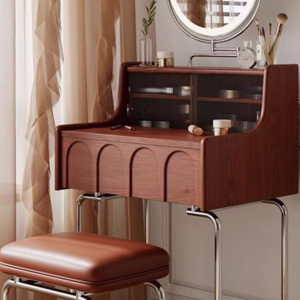 Lovein <span class=keywords><strong>Tavolo</strong></span> da Trucco Vintage in Legno MDF Massiccio con Specchio Illuminato, Cassetti Angolari Estensibili, per Camera da Letto - Product Image 4