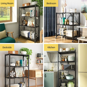 Household Double 3-5 Tier Metal Free Standing <strong>Storage</strong> Racks Foldable Shelving Rack Stackable <strong>Kitchen</strong> <strong>Storage</strong> <strong>Units</strong> - Product Image 6