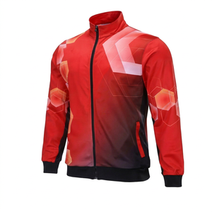 Chaqueta Deportiva para Hombre con Estampado Geométrico Rojo, Cierre Completo, Cuello Alto, Secado Rápido, Poliéster, para Otoño - Product Image 1