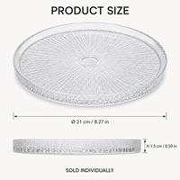 Assiette de service en verre texturé transparent de 21 cm, bord surélevé, pour desserts, gâteaux et fruits, idéale pour hôtels et restaurants - Vente en gros usine