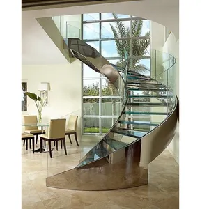 Luxury Modern Curved Staircase with LED Interior Indoor Glass Curved Stairs