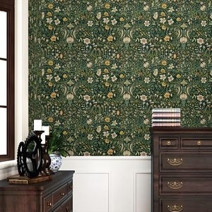 วอลเปเปอร์ลายดอกไม้สีขาวลายดอกวิลเลียมมอร์ริสแนววินเทจแบบสั่งทำใบไม้สีเขียวตกแต่งบ้านห้องครัวห้องน้ำห้องนั่งเล่น - Product Image 3