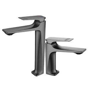 Grifo Monomando <span class=keywords><strong>para</strong></span> Lavabo <span class=keywords><strong>de</strong></span> Baño, Montaje en Cubierta, <span class=keywords><strong>de</strong></span> Aleación <span class=keywords><strong>de</strong></span> Zinc Color Gris Metálico, con Control Dual <span class=keywords><strong>de</strong></span> Agua Fría y Caliente, Válvula Cerámica Medidora - Product Image 1