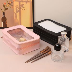 Multi-Purpose PU Leather Cosmetic <b>Bag</b> PVC <b>Clear</b> Window Design <b>Toiletry</b> Organizer Travel Makeup Pouch - Product Image 2