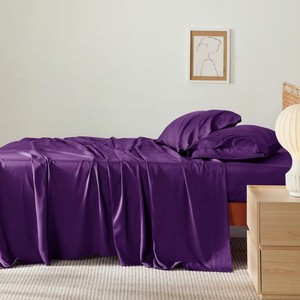 Vente en gros de literie pleine grandeur de style moderne, ensemble de 4 pièces en <span class=keywords><strong>lin</strong></span> de bambou <span class=keywords><strong>violet</strong></span> avec poche profonde et drap supérieur tissé - Product Image 5