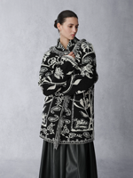 Nouvelle Collection Hiver : Cardigan Bohème en Laine Jacquard Vintage à Épaules Tombantes, Manches Longues et Grandes Poches Plaquées avec Pompons