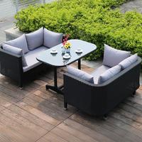 Ensemble de canapés d'extérieur en rotin PE avec coussins imperméables, mobilier de conversation en osier pour patio avec table basse en verre trempé pour jardin