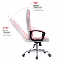 Chaise de jeu Kawaii rose avec accoudoirs rembourrés, hauteur réglable de 10 cm, base chromée, chaise de bureau pour jeux vidéo et diffusion en direct