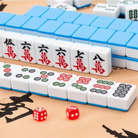 Ensemble de Mahjong Chinois de Luxe Bleu 144 Pièces, Tuiles en Mélamine Polies à la Main, Jeu Traditionnel de Haute Qualité pour Fêtes à Domicile