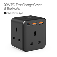 Enchufe de Pared Wontravel con 3 Tomas de Corriente Tipo UK, 1 Puerto USB-C de 20W con Carga Rápida PD y 2 Puertos USB, con PC Ignífugo