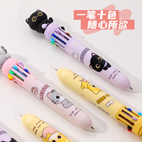 Stylo bille dessin animé dix couleurs, forme chat mignon, stylo de planification multicolore