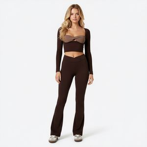Conjuntos de Mujer, Top Corto con Parches, Pantalones Acampanados, Leggings, Cintura Cruzada en V, Fruncido, Estilo Y2K, Conjunto de Dos Piezas, <span class=keywords><strong>Ropa</strong></span> de Mujer - Product Image 2