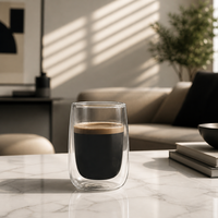 Mug à café en verre borosilicate double paroi résistant à la chaleur, transparent, multi-capacités, avec poignée, réutilisable, option logo personnalisé, vente en gros