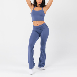 <span class=keywords><strong>Pantalon</strong></span> de sport évasé pour <span class=keywords><strong>femme</strong></span>, <span class=keywords><strong>taille</strong></span> élastique, logo personnalisé, bas élastiqué, coupe large, uni, en polyester, idéal pour l'entraînement - Product Image 2