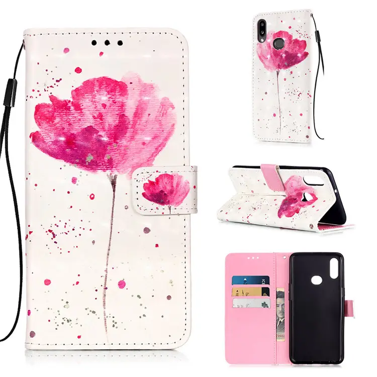 Capa para samsung galaxy a10s em couro pu, proteção dobrável, estampada com flor, capa carteira, bolsa para samsung galaxy a10