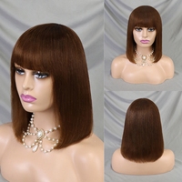 Coupe émoussée Bob perruques avec frange mettre en évidence la couleur courte droite perruque sans colle pour les femmes prêt à partir perruque de cheveux humains faite à la machine