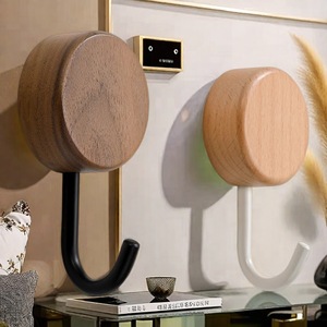 Wall Mounted Wooden <b>Hooks</b> Round Shape Strong Adhesive No Drill For Bathroom <b>Coat</b> And Cap Storage - Product Image 1