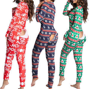 Celana panjang Piyamas natal ukuran Plus 2025 piyama Onesie Valentine Natal liburan dengan penutup bokong untuk wanita - Product Image 4
