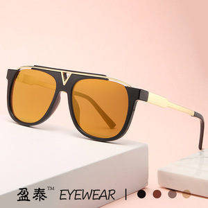 Eyewear <b>Oversized</b> V Shape <b>Sunglasses</b> UV400 Protection Unisex Plastic Metal Frame <b>Black</b> - Product Image 2