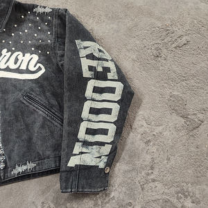 <span class=keywords><strong>Veste</strong></span> <span class=keywords><strong>en</strong></span> <span class=keywords><strong>Jean</strong></span> Streetwear Personnalisée Délavée Acide Vintage Surdimensionnée Broderie Lettres Strass Homme | Fabricant de Vestes - Product Image 4