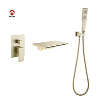 Robinet de douche mural pour salle de bain, mitigeur eau chaude et froide, finition or brossé anti-traces de doigts