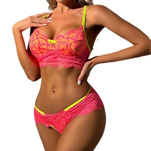 New Trend Women's Underwear <b>Sexy</b> and Fashionable Lace Embroidered Slim Fit Gathering Color Contrasting Bra <b>Set</b> Two Piece <b>Set</b> - Product Image 6