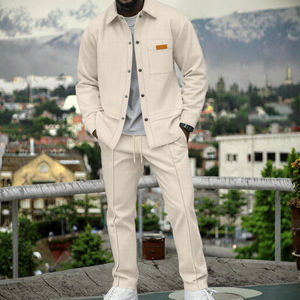 Ventes en gros de survêtements pour hommes en molleton respirant, taille européenne et américaine, couleur unie, col montant, cordon de serrage, veste décontractée, ensemble de survêtement - Product Image 3