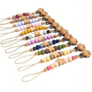 Chaîne de dentition créative en silicone et bois de hêtre pour bébé, motif étoile de dessin animé, anti-chute, cadeau de fête - Product Image 1