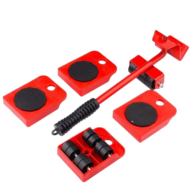 5pcs/set Furniture Mover Tool Set Heavy Stuffs Moving Roller With Bar Furniture Mover Lifter With Wheel Professional Moving Tool