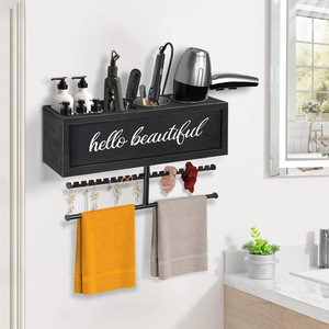 Support de rangement en bois pour sèche-cheveux, organiseur de peignes et d'huiles capillaires pour salle de bain, support pour élastiques et bandeaux - Product Image 1